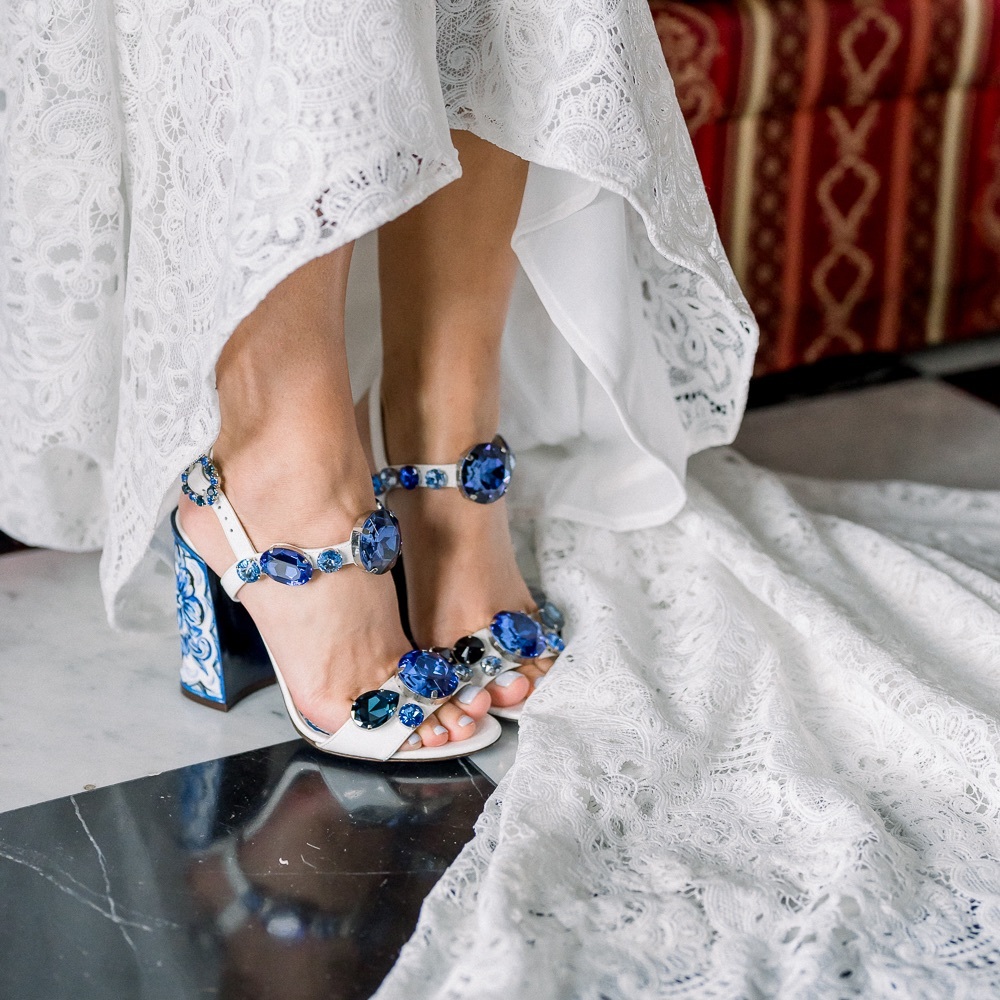 Dolce & Gabbana patent leather sandal with embroidery and painted heel- size 7